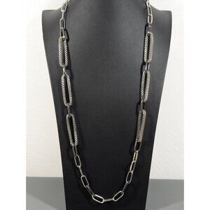 RJ Graziano Gray Silver Tone Oval Chain Link Long Statement Necklace 38‎ inch